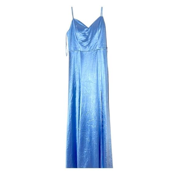 CITY STUDIO Blue Zip,Pocks, Slit Spaghetti Strap Full-Length Gown Dress Juniors - Picture 3 of 13